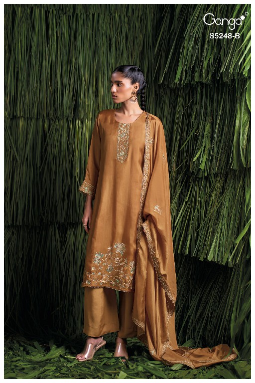GANGA DAZELL S5248 WHOLESALE PURE BEMBERG HABUTAI SILK UNSTITCH SALWAR SUITS EXPORTER
