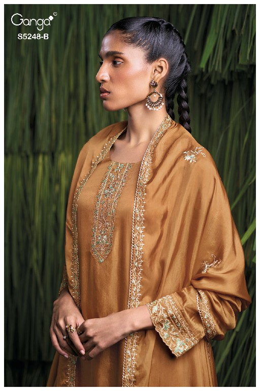GANGA DAZELL S5248 WHOLESALE PURE BEMBERG HABUTAI SILK UNSTITCH SALWAR SUITS EXPORTER