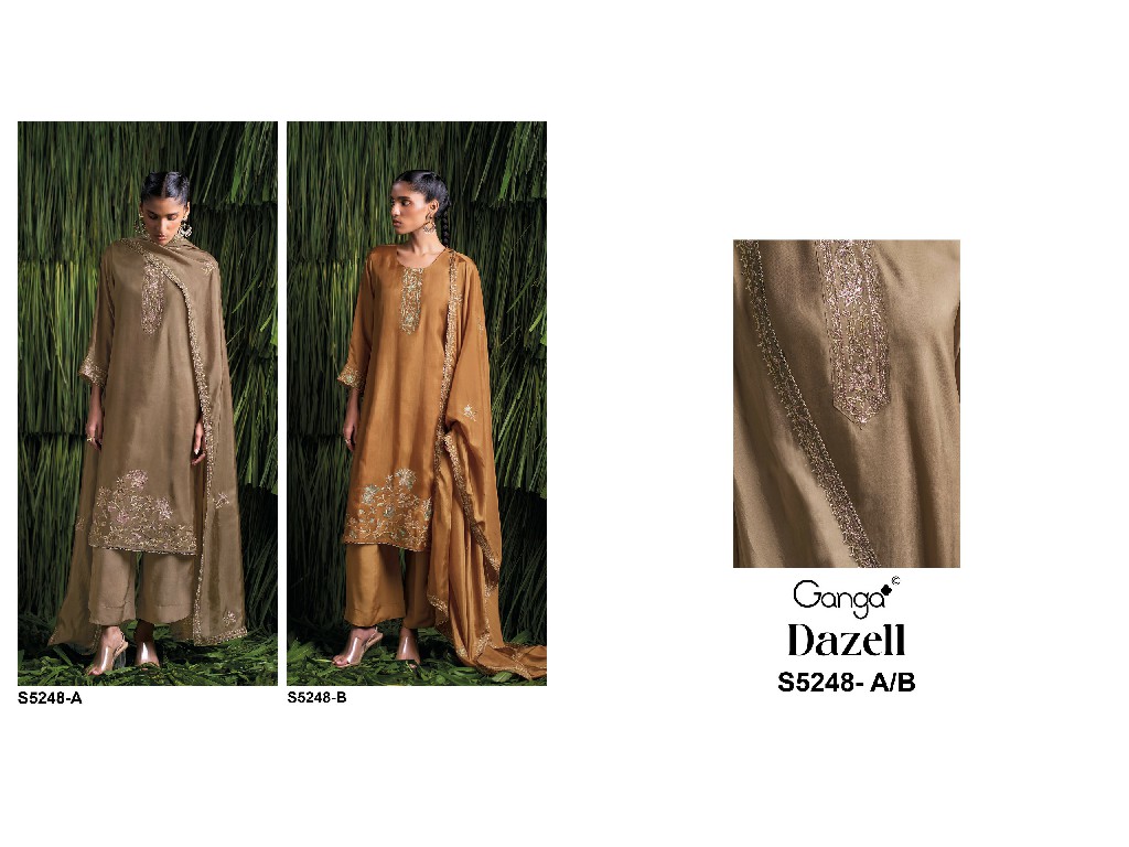 GANGA DAZELL S5248 WHOLESALE PURE BEMBERG HABUTAI SILK UNSTITCH SALWAR SUITS EXPORTER