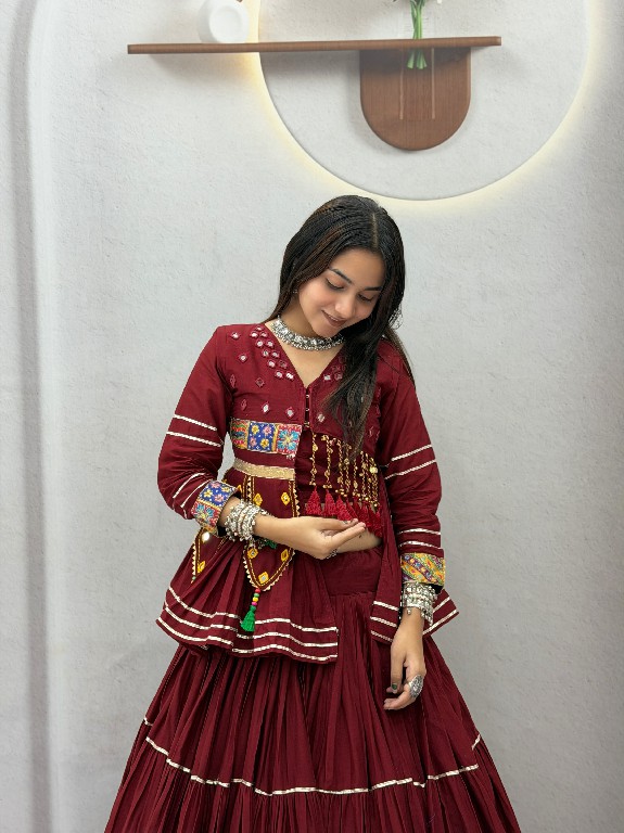 SHREE RAM CREATION D.NO 197 COLOR WHOLESALE READYMADE PURE COTTON NAVRATRI SPECIAL HAND WORK LEHENGA CHOLI FOR EXPORT