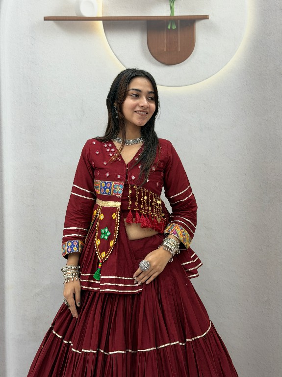 SHREE RAM CREATION D.NO 197 COLOR WHOLESALE READYMADE PURE COTTON NAVRATRI SPECIAL HAND WORK LEHENGA CHOLI FOR EXPORT