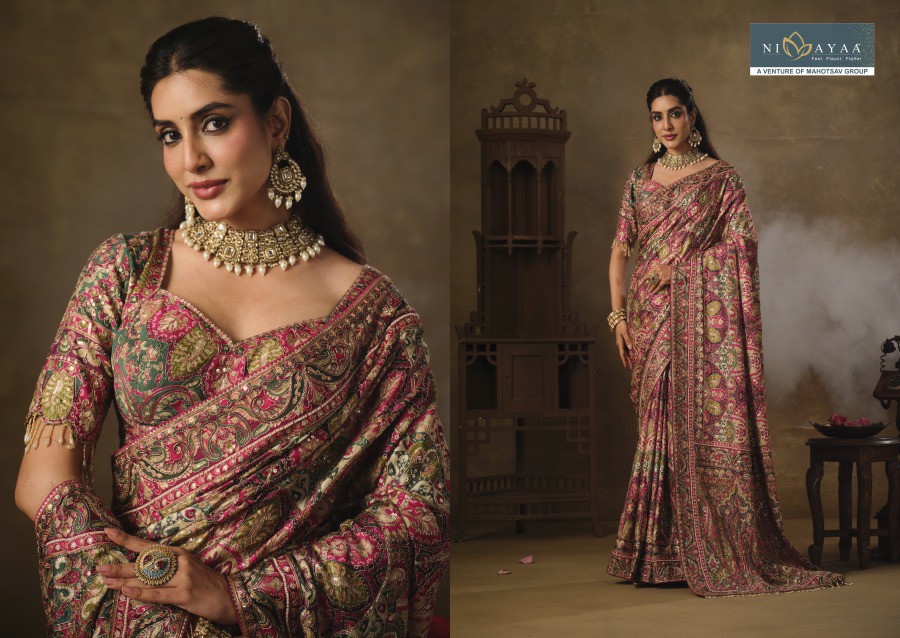 MAHOTSAV NIMAYA RAJWADI VOL 4 WHOLESALE NATURAL CREPE OCCASION WEAR INDIAN SAREES FOR WOMEN SUPPLIER