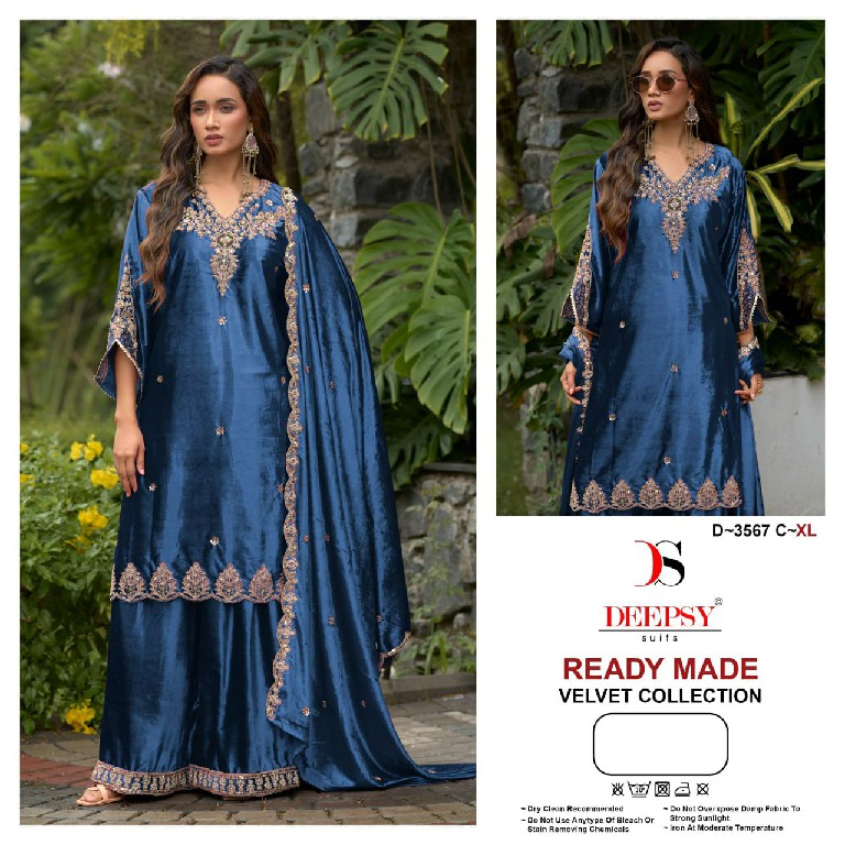 DEEPSY D.NO 3567 WHOLESALE READYMADE ICE VELVET WINTER SPECIAL 3 PCS SUITS EXPORTER