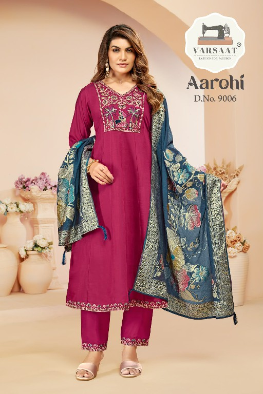 VARSAAT AAROHI WHOLESALE READYMADE ROMAN BEAUTIFUL ANARKALI 3 PCS COMBO SET SUITS EXPORTER