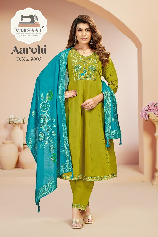 VARSAAT AAROHI WHOLESALE READYMADE ROMAN BEAUTIFUL ANARKALI 3 PCS COMBO SET SUITS EXPORTER
