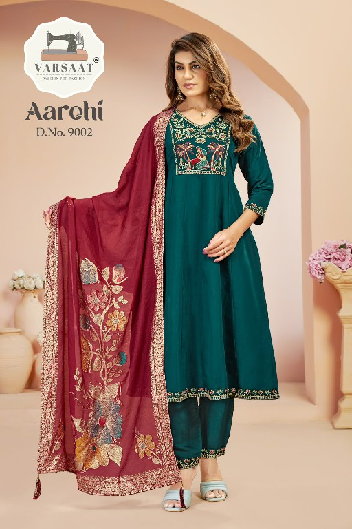 VARSAAT AAROHI WHOLESALE READYMADE ROMAN BEAUTIFUL ANARKALI 3 PCS COMBO SET SUITS EXPORTER