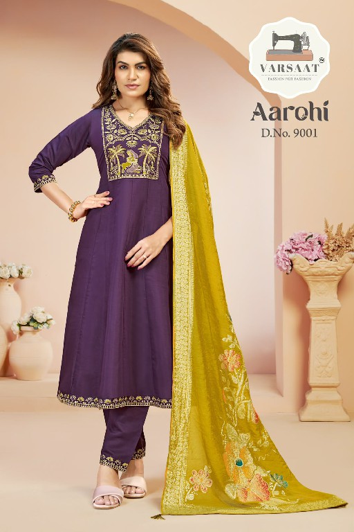 VARSAAT AAROHI WHOLESALE READYMADE ROMAN BEAUTIFUL ANARKALI 3 PCS COMBO SET SUITS EXPORTER
