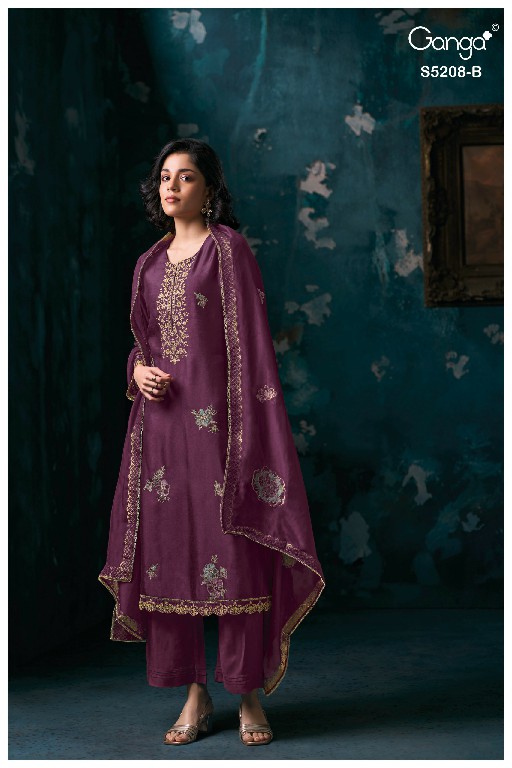 GANGA AVINTHA S5208 WHOLESALE PURE BEMBERG RUSSIAN SILK SOLID COLOR UNSTITCH SALWAR SUITS EXPORTER
