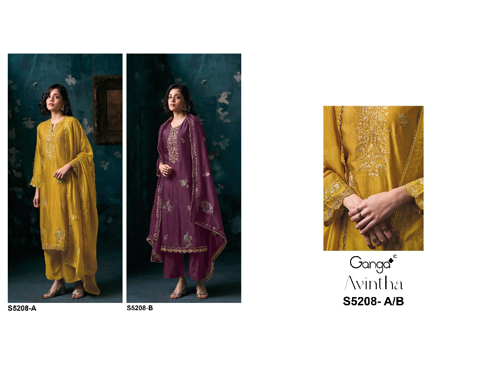 GANGA AVINTHA S5208 WHOLESALE PURE BEMBERG RUSSIAN SILK SOLID COLOR UNSTITCH SALWAR SUITS EXPORTER