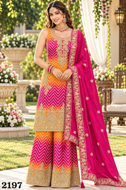 MRUDANGI DEEWANI WHOLESALE READYMADE REAL CHINON TRENDY FESTIVE LOOK TOP PLAZZO WITH DUPATTA ONLINE