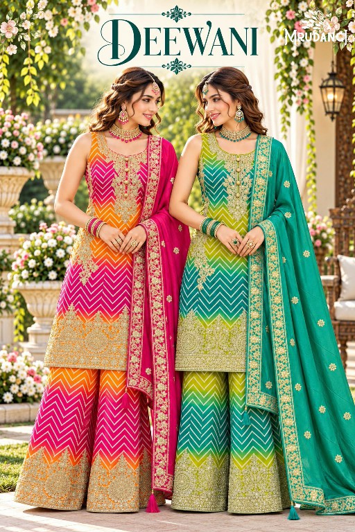 MRUDANGI DEEWANI WHOLESALE READYMADE REAL CHINON TRENDY FESTIVE LOOK TOP PLAZZO WITH DUPATTA ONLINE