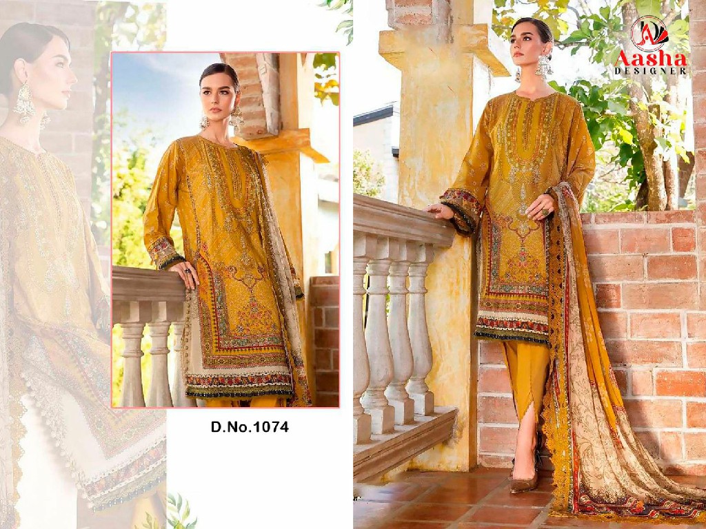 AASHA DESIGNER D.NO 1074-1075 WHOLESALE PURE COTTON HIT DESIGN UNSTITCH SALWAR SUITS SUPPLIER