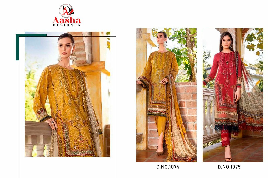 AASHA DESIGNER D.NO 1074-1075 WHOLESALE PURE COTTON HIT DESIGN UNSTITCH SALWAR SUITS SUPPLIER