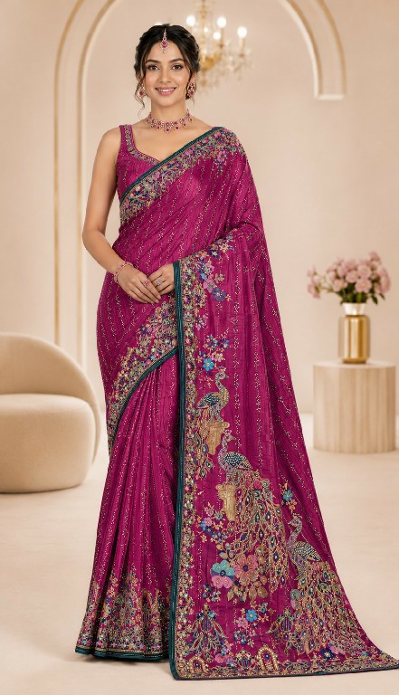 TRIKAASHI LAUNCH JACQUARD WITH EMBROIDERED DESIGNER WEAR SAREES FOR WOMEN SUPPLIER