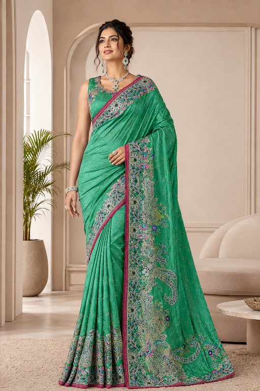 TRIKAASHI LAUNCH JACQUARD WITH EMBROIDERED DESIGNER WEAR SAREES FOR WOMEN SUPPLIER