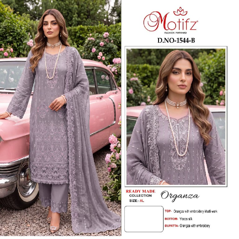 MOTIFZ D.NO 1544 WHOLESALE READYMADE ORGANZA WITH WORK PAKISTANI 3 PCS SUITS SUPPLIER