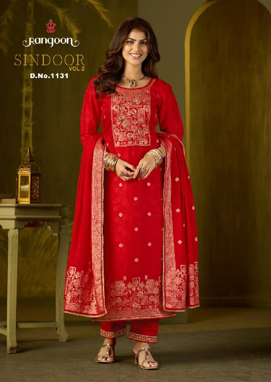 RANGOON SINDOOR VOL 2 WHOLESALE READYMADE PURE DOLA RUSSIAN JACQUARD FESTIVE WEAR 3 PCS SUITS ONLINE