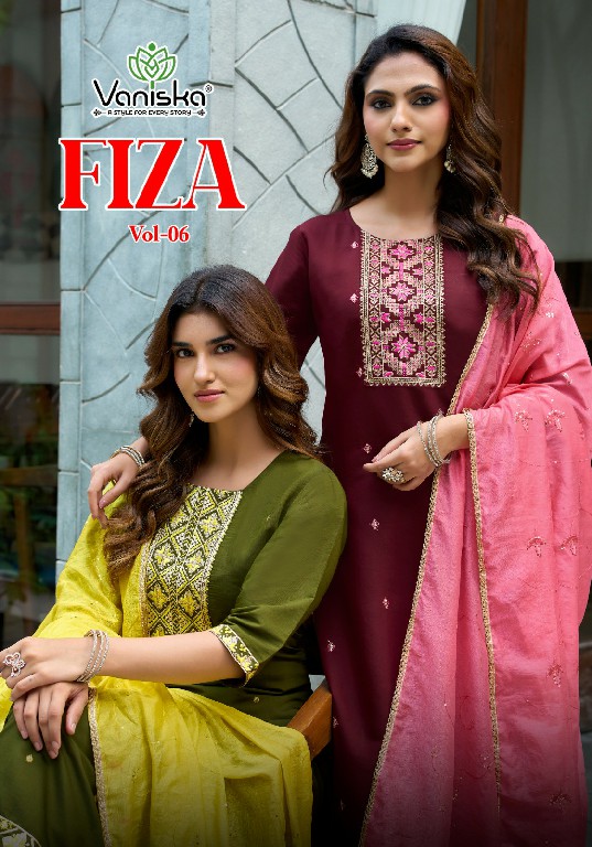 VANISKA FIZA VOL 6 WHOLESALE READYMADE ROMAN SILK BIG SIZE CLASSIC FANCY STRAIGHT KURTI PANT WITH DUPATTA SUPPLIER