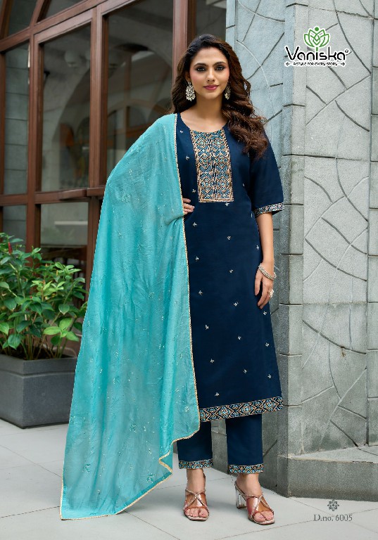 VANISKA FIZA VOL 6 WHOLESALE READYMADE ROMAN SILK BIG SIZE CLASSIC FANCY STRAIGHT KURTI PANT WITH DUPATTA SUPPLIER