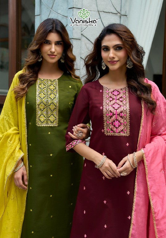 VANISKA FIZA VOL 6 WHOLESALE READYMADE ROMAN SILK BIG SIZE CLASSIC FANCY STRAIGHT KURTI PANT WITH DUPATTA SUPPLIER