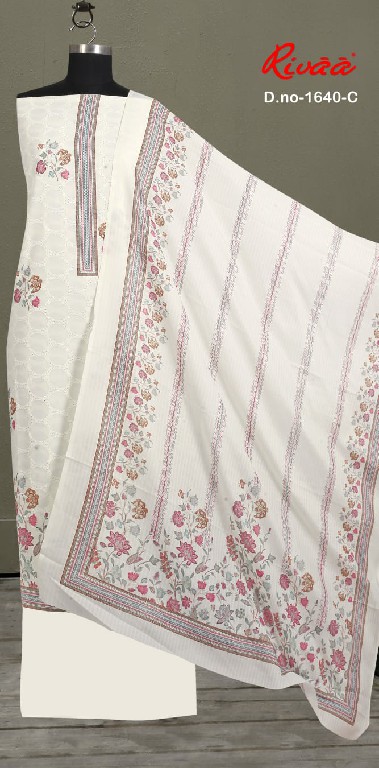 RIVAA D.NO 1351-1515-1640-1359 WHOLESALE COTTON EMBROIDERED UNSTITCH SALWAR SUITS SUPPLIER