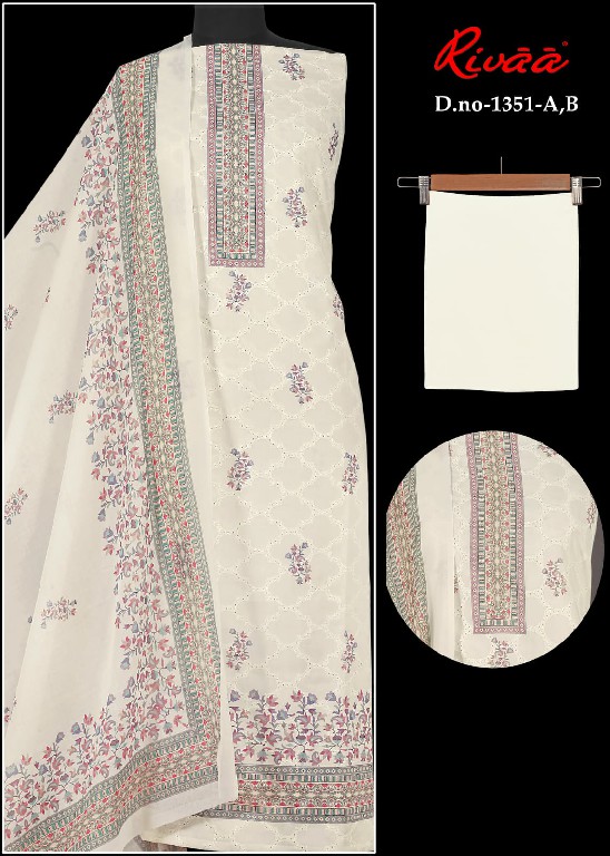 RIVAA D.NO 1351-1515-1640-1359 WHOLESALE COTTON EMBROIDERED UNSTITCH SALWAR SUITS SUPPLIER