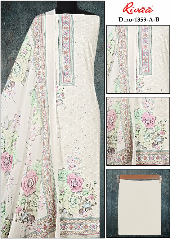 RIVAA D.NO 1351-1515-1640-1359 WHOLESALE COTTON EMBROIDERED UNSTITCH SALWAR SUITS SUPPLIER