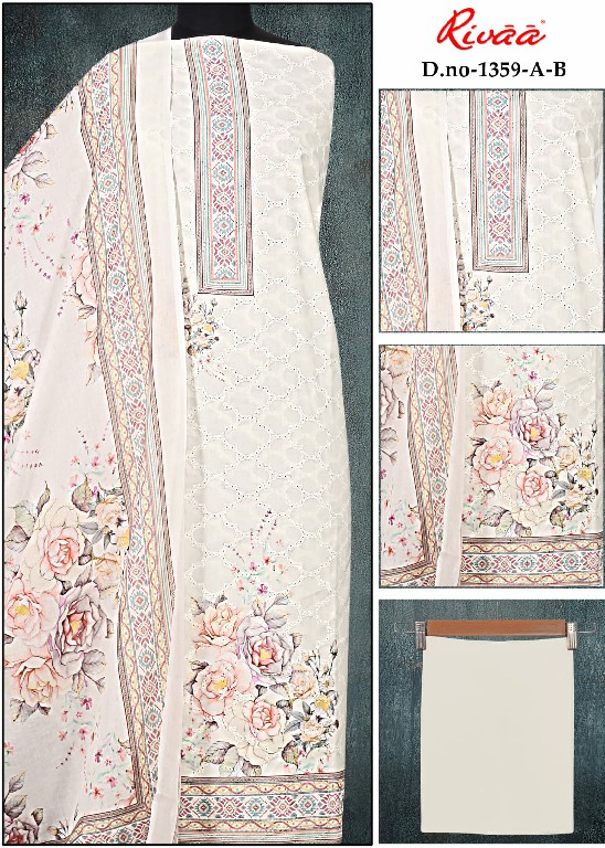 RIVAA D.NO 1351-1515-1640-1359 WHOLESALE COTTON EMBROIDERED UNSTITCH SALWAR SUITS SUPPLIER