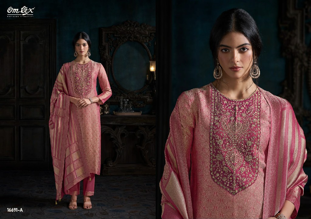 OMTEX RUHIRA WHOLESALE GIRAFFE SILK JACQUARD UNSTITCH SALWAR SUITS FOR EXPORT