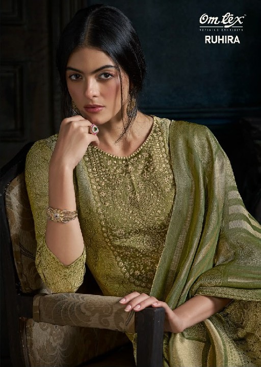 OMTEX RUHIRA WHOLESALE GIRAFFE SILK JACQUARD UNSTITCH SALWAR SUITS FOR EXPORT
