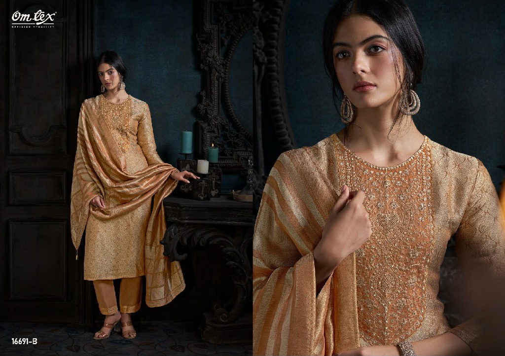 OMTEX RUHIRA WHOLESALE GIRAFFE SILK JACQUARD UNSTITCH SALWAR SUITS FOR EXPORT
