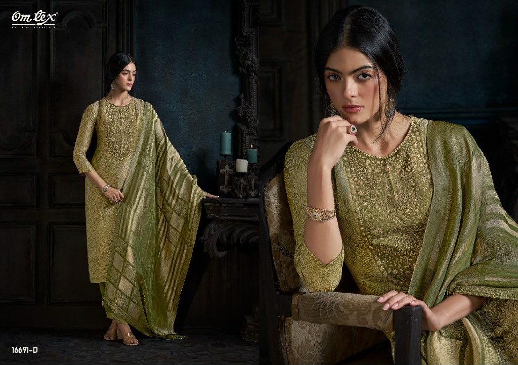 OMTEX RUHIRA WHOLESALE GIRAFFE SILK JACQUARD UNSTITCH SALWAR SUITS FOR EXPORT