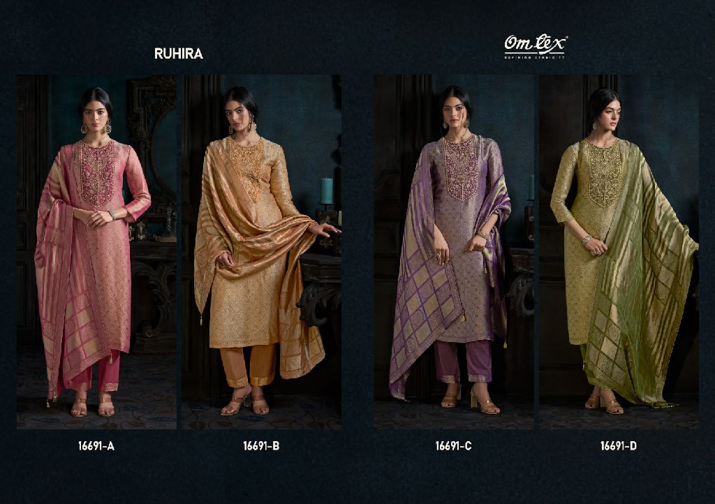 OMTEX RUHIRA WHOLESALE GIRAFFE SILK JACQUARD UNSTITCH SALWAR SUITS FOR EXPORT
