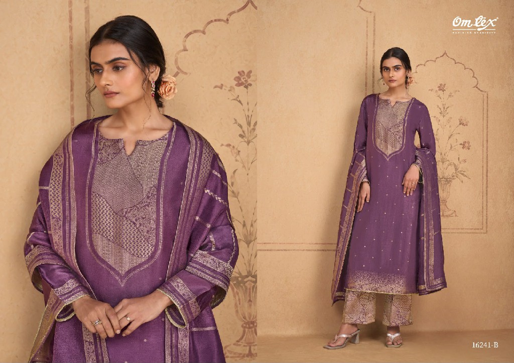OMTEX CELESTE WHOLESALE SILK JACQUARD BEAUTIFUL UNSTITCH SALWAR SUITS EXPORTER
