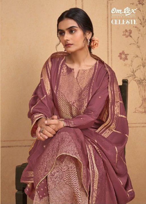 OMTEX CELESTE WHOLESALE SILK JACQUARD BEAUTIFUL UNSTITCH SALWAR SUITS EXPORTER