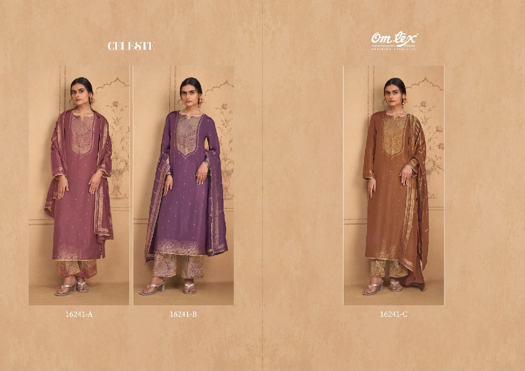 OMTEX CELESTE WHOLESALE SILK JACQUARD BEAUTIFUL UNSTITCH SALWAR SUITS EXPORTER