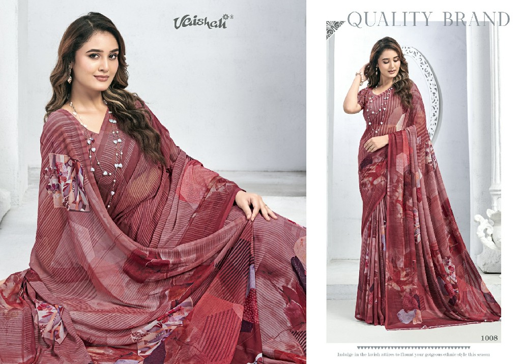 VAISHALI ZARA VOL 1 WHOLESALE PURE CRAPE DIGITAL PRINTED CASUAL WEAR SAREES FOR WOMEN EXPORTER
