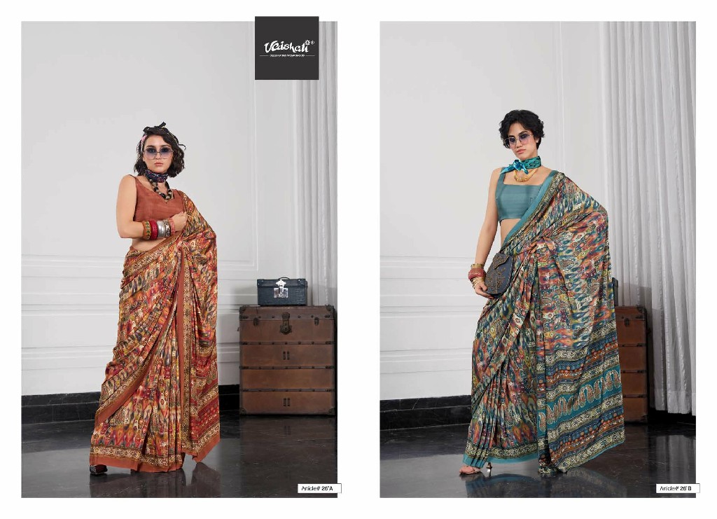 VAISHALI THE LUXE WHOLESALE PURE CRAPE DIGITAL PRINTED ELEGANCE SAREES FOR WOMEN SUPPLIER