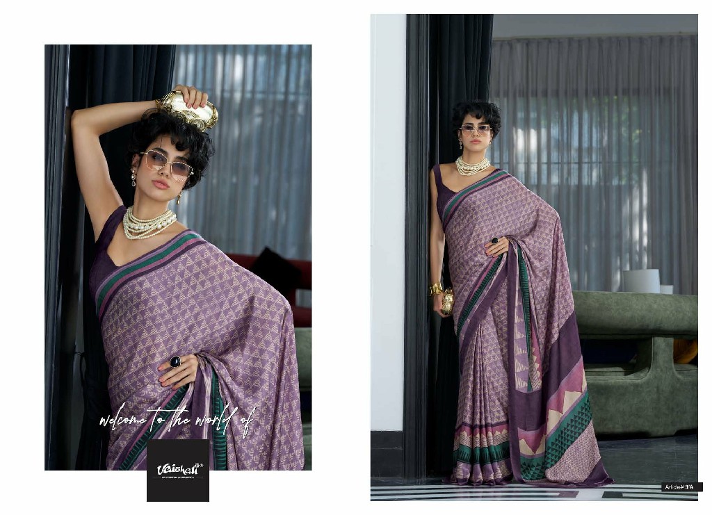 VAISHALI THE QUEENDOM WHOLESALE PURE CRAPE DIGITAL PRINTED BEAUTIFUL INDIAN SAREES FOR WOMEN EXPORTER