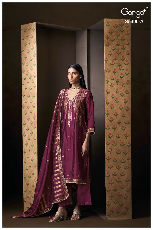 GANGA SAVIYA S5400 WHOLESALE PURE VISCOSE WOVEN SILK JACQUARD UNSTITCH SALWAR SUITS EXPORTER