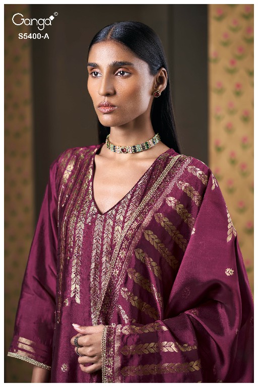 GANGA SAVIYA S5400 WHOLESALE PURE VISCOSE WOVEN SILK JACQUARD UNSTITCH SALWAR SUITS EXPORTER