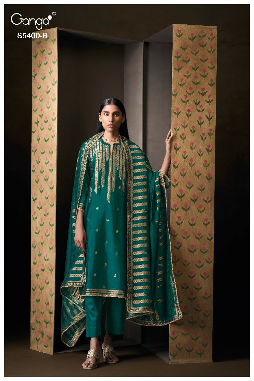 GANGA SAVIYA S5400 WHOLESALE PURE VISCOSE WOVEN SILK JACQUARD UNSTITCH SALWAR SUITS EXPORTER