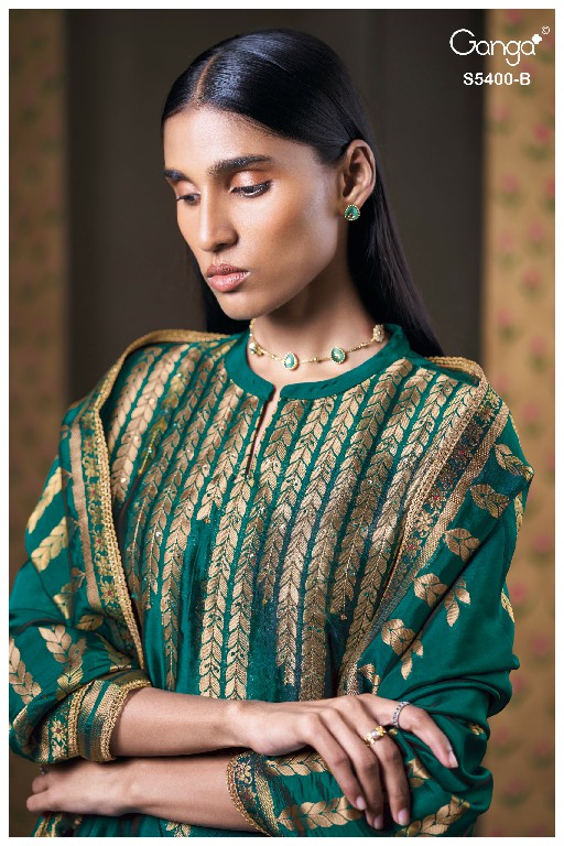 GANGA SAVIYA S5400 WHOLESALE PURE VISCOSE WOVEN SILK JACQUARD UNSTITCH SALWAR SUITS EXPORTER