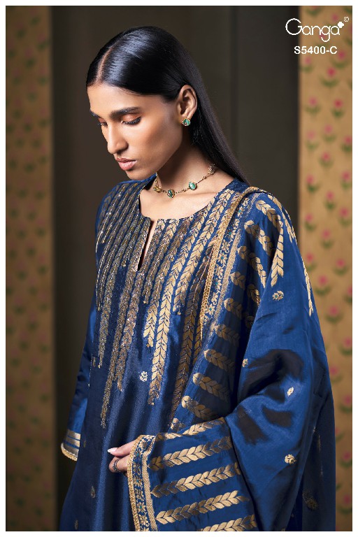 GANGA SAVIYA S5400 WHOLESALE PURE VISCOSE WOVEN SILK JACQUARD UNSTITCH SALWAR SUITS EXPORTER