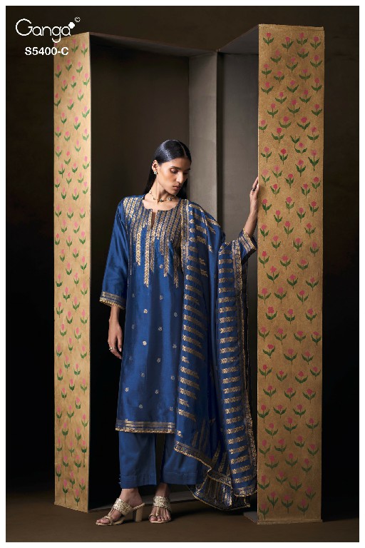 GANGA SAVIYA S5400 WHOLESALE PURE VISCOSE WOVEN SILK JACQUARD UNSTITCH SALWAR SUITS EXPORTER