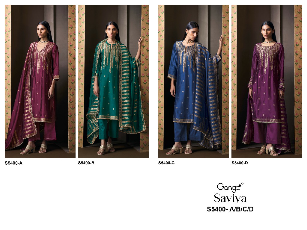GANGA SAVIYA S5400 WHOLESALE PURE VISCOSE WOVEN SILK JACQUARD UNSTITCH SALWAR SUITS EXPORTER