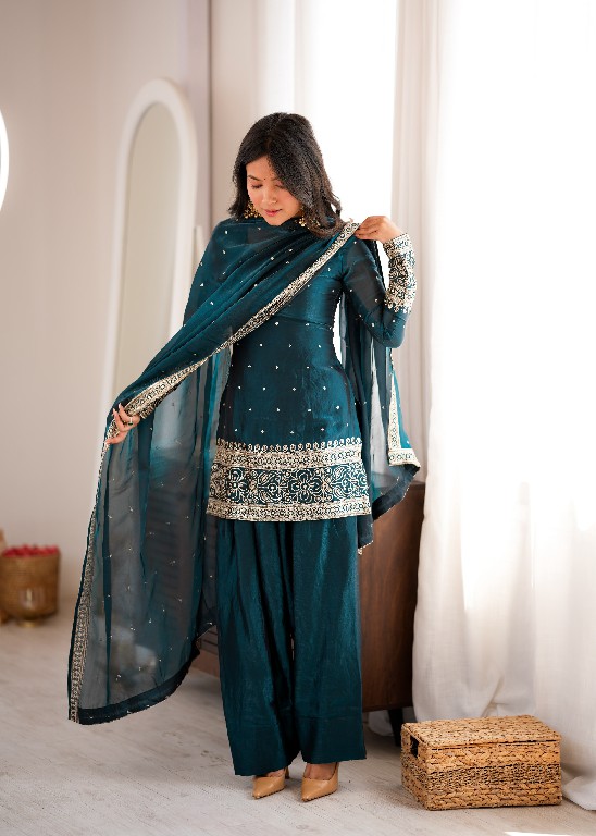 TEXTILEDEAL D.NO DIF-310 WHOLESALE READYMADE HEAVY FENDY SILK ELEGANT FARSHI SALWAR STYLE 3 PCS SUITS EXPORTER