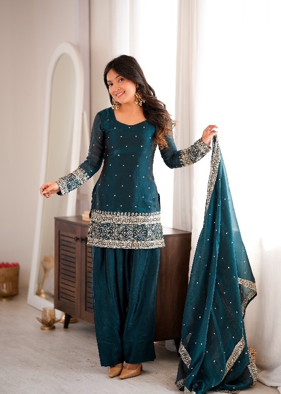 TEXTILEDEAL D.NO DIF-310 WHOLESALE READYMADE HEAVY FENDY SILK ELEGANT FARSHI SALWAR STYLE 3 PCS SUITS EXPORTER