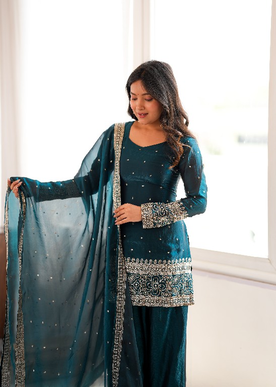 TEXTILEDEAL D.NO DIF-310 WHOLESALE READYMADE HEAVY FENDY SILK ELEGANT FARSHI SALWAR STYLE 3 PCS SUITS EXPORTER