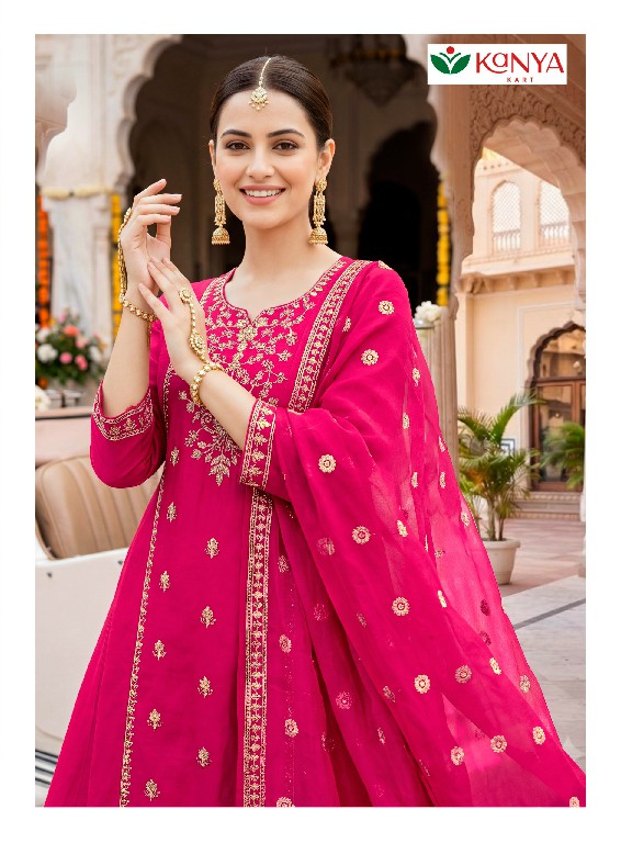 KANYA KART KARISHMA VOL 1 WHOLESALE READYMADE ROMAN SILK VIBRANT COLOUR A LINE CUT 3 PCS SUITS EXPORTER